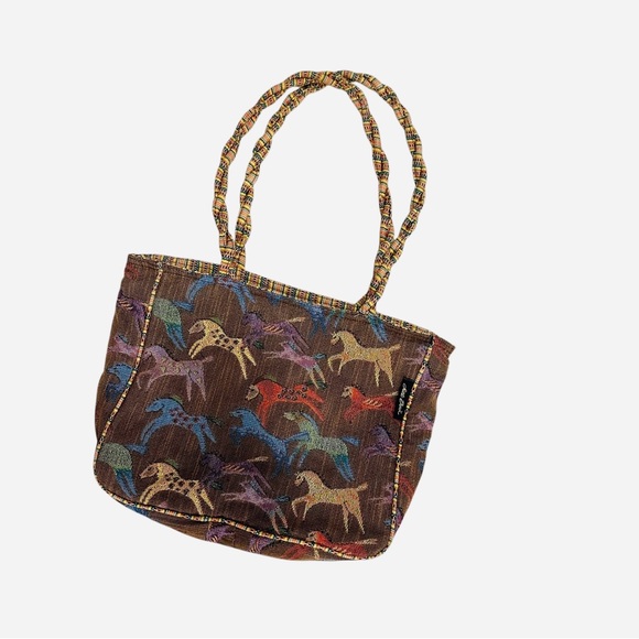 Laurel Burch embroidered canvas cotton iconic galloping horses shoulder bag - Picture 6 of 13
